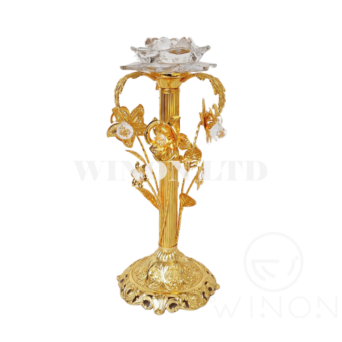 Gold plated big size crystal candle holder