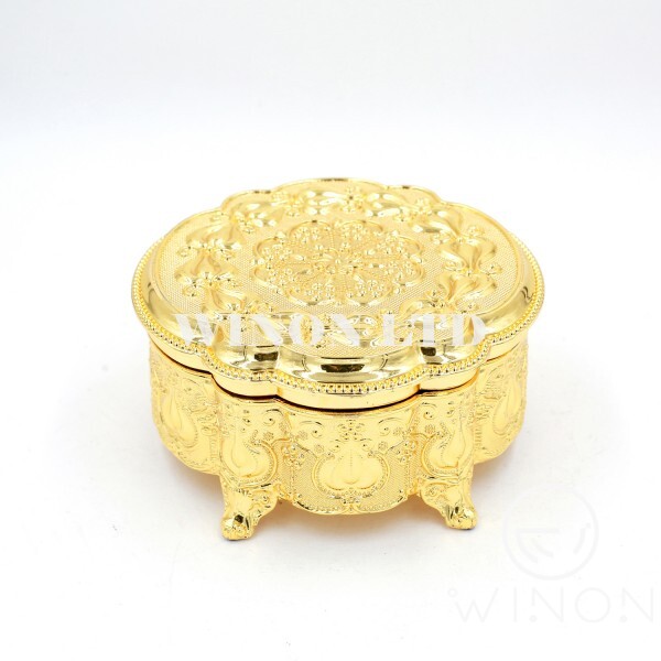 Golden plated small-size round jewel box(flat cover)