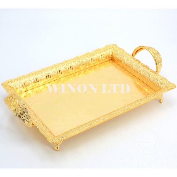 Golden plated 12"tray with leg(flolwer E)
