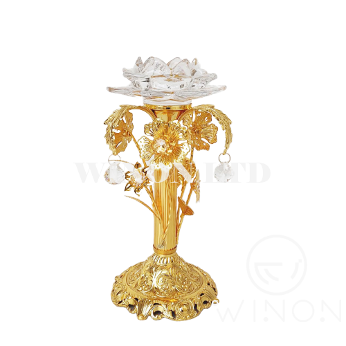 Gold plated middle size crystal candle holder