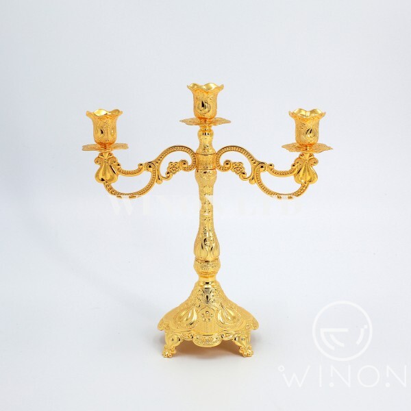 Golden plated TripleHead tulip mid-size candelabrum with base