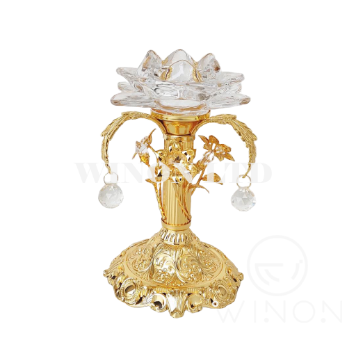 Gold plated small size crystal candle holder