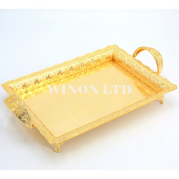 Golden plated 14"tray with leg(flolwer E)