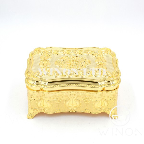 Golden plated big-size rectanglar jewel box(flat cover)