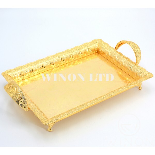 Golden plated 20"tray with leg(flower E)