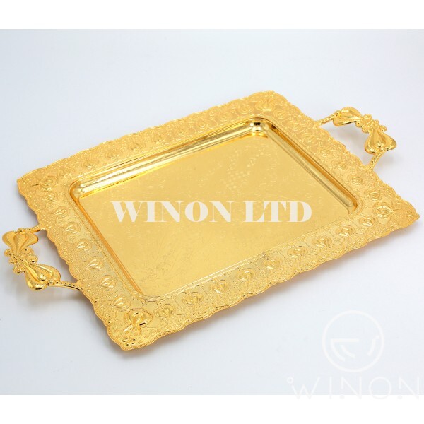 Golden plated 17"alloy rectanglar tray(with handle)