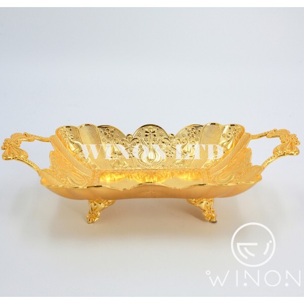 Golden plated 8"rectanglar tray with leg(handle)