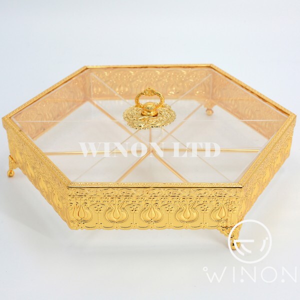 Golden plated 13.5"hexagon tulip rcrylic box (within 6 rule)