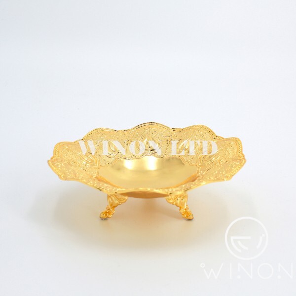 Golden plated 7"round tray with leg