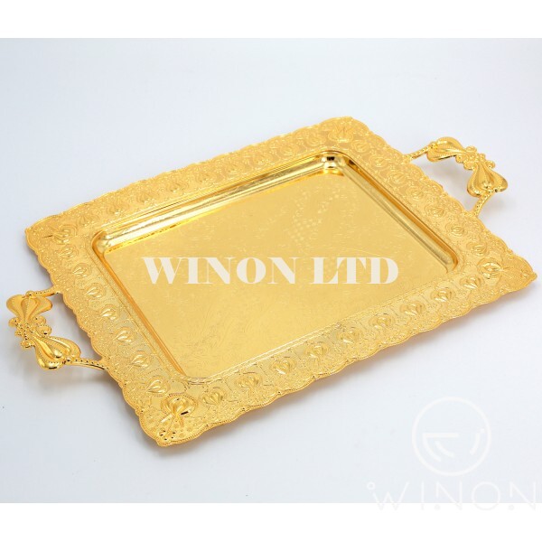 Golden plated 14"alloy rectanglar tray(with handle)