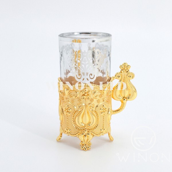 Golden plated 6pcs teacup with leg