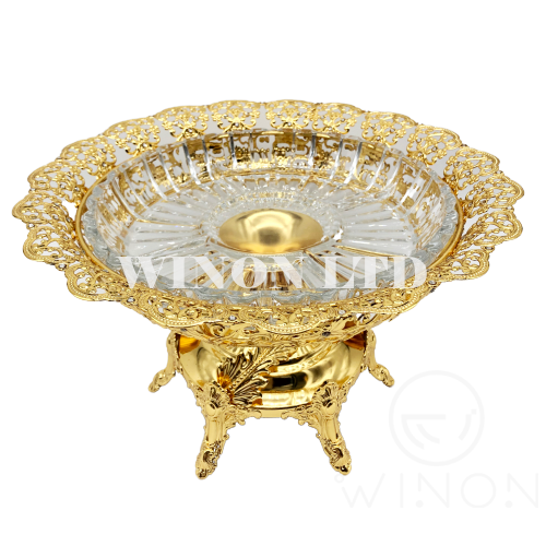 Golden plated glass fruit plate with base